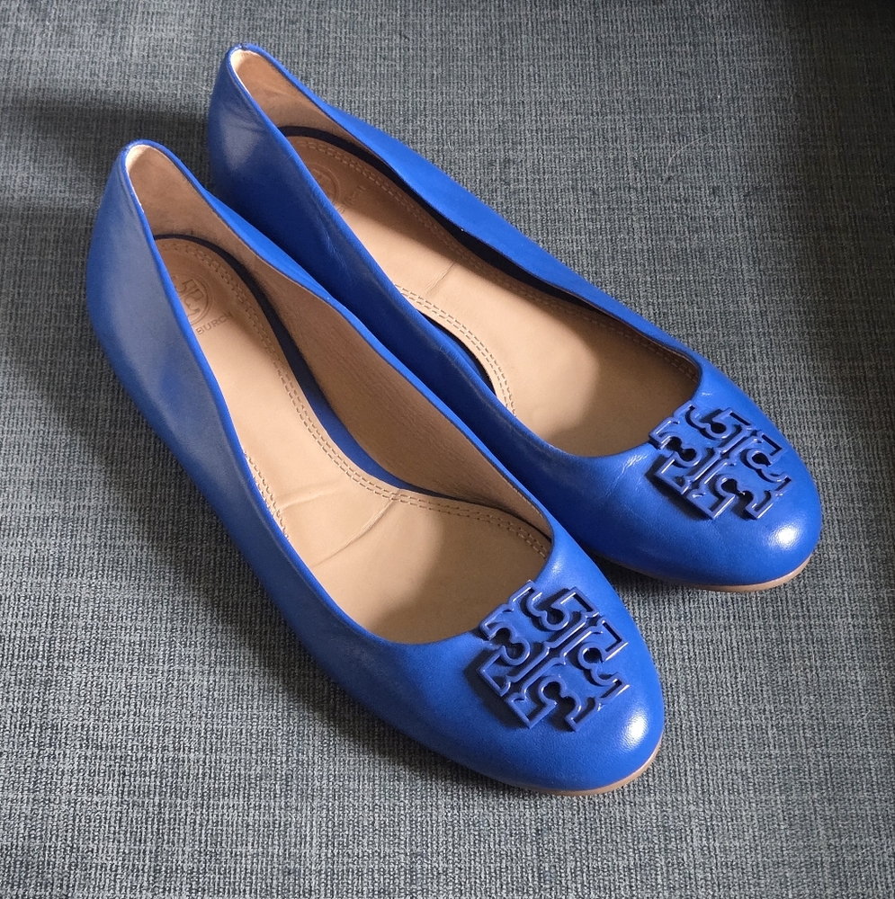 Tory Burch Lowell 2 Royal Cobalt Blue Leather Ballet Flats SIZE 10M